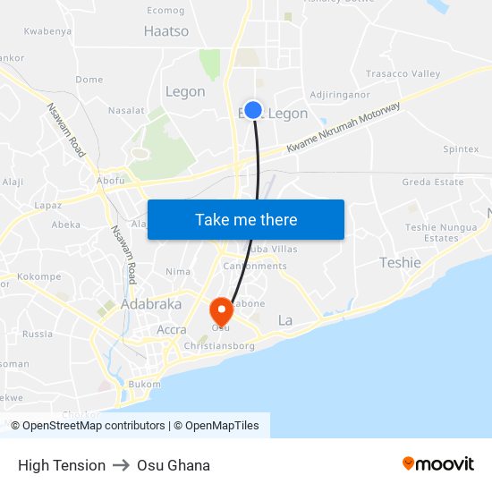 High Tension to Osu Ghana map