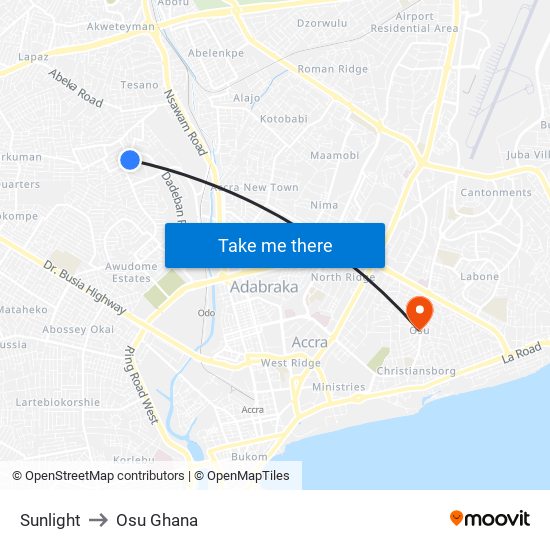 Sunlight to Osu Ghana map