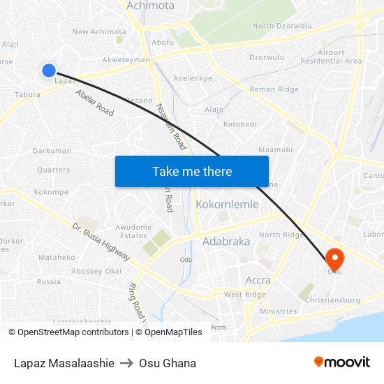 Lapaz Masalaashie to Osu Ghana map
