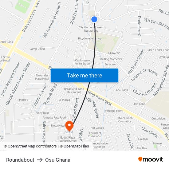 Roundabout to Osu Ghana map