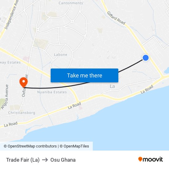 Trade Fair (La) to Osu Ghana map