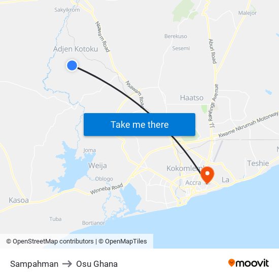 Sampahman to Osu Ghana map