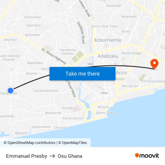 Emmanuel Presby to Osu Ghana map