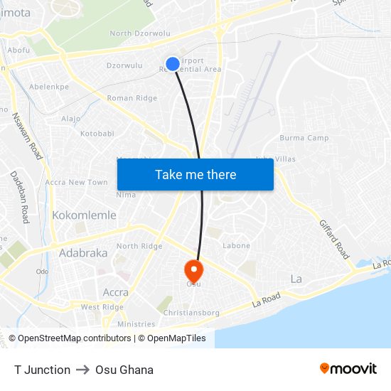 T Junction to Osu Ghana map