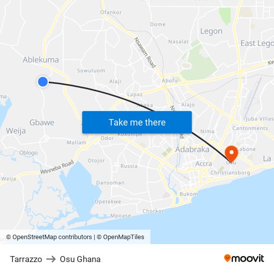 Tarrazzo to Osu Ghana map