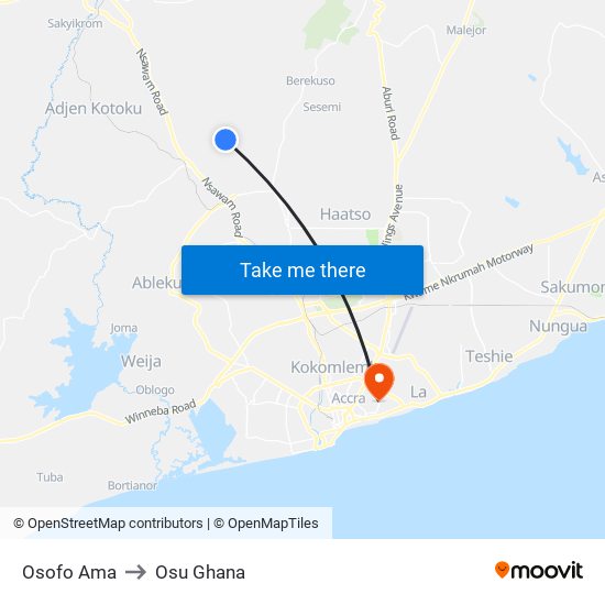 Osofo Ama to Osu Ghana map