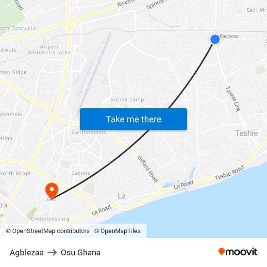 Agblezaa to Osu Ghana map