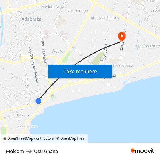 Melcom to Osu Ghana map