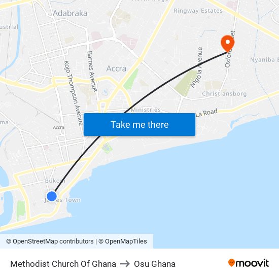 Methodist Church Of Ghana to Osu Ghana map