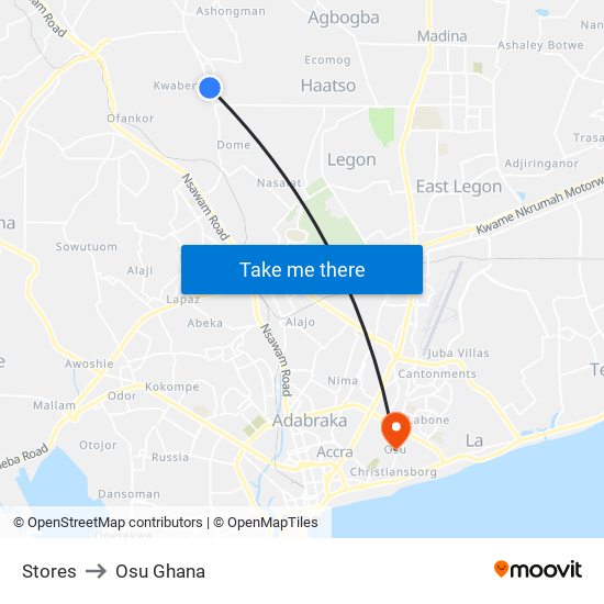 Stores to Osu Ghana map