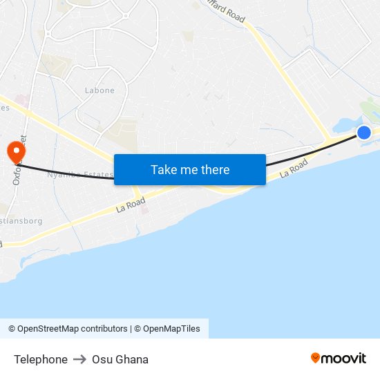 Telephone to Osu Ghana map