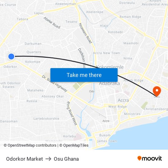 Odorkor Market to Osu Ghana map