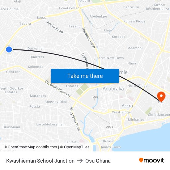 Kwashieman School Junction to Osu Ghana map