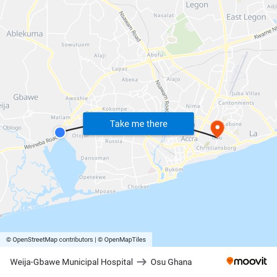 Weija-Gbawe Municipal Hospital to Osu Ghana map