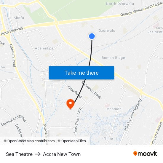 Sea Theatre to Accra New Town map