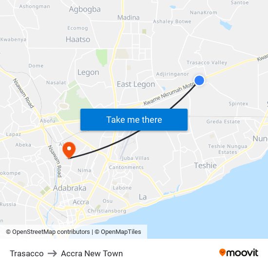 Trasacco to Accra New Town map