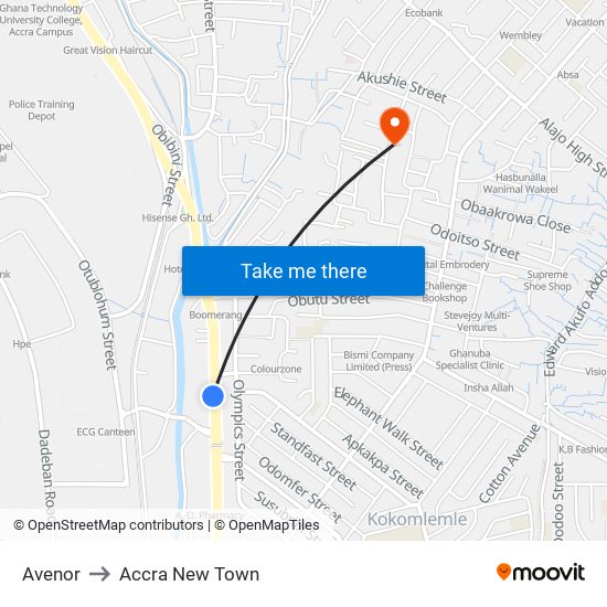 Avenor to Accra New Town map