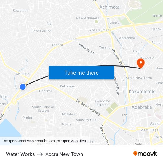 Water Works to Accra New Town map