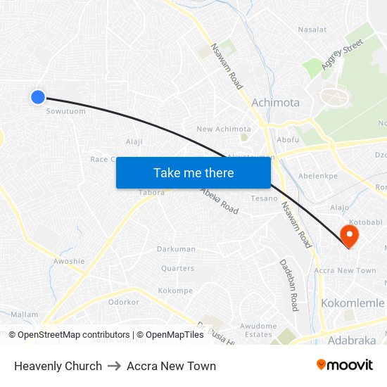 Heavenly Church to Accra New Town map