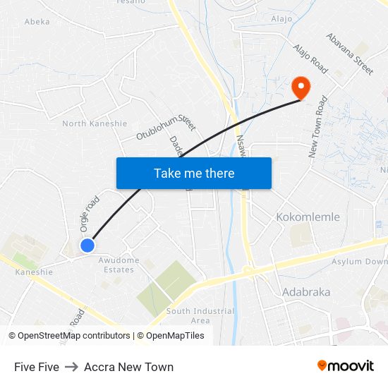 Five Five to Accra New Town map