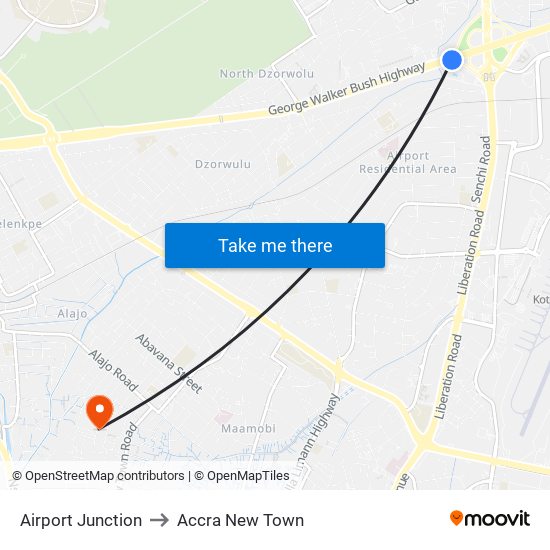 Airport Junction to Accra New Town map