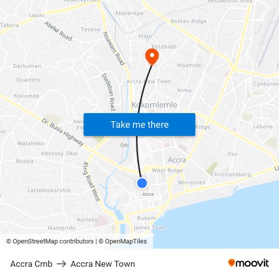 Accra Cmb to Accra New Town map