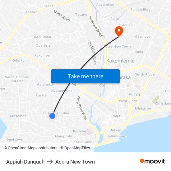 Appiah Danquah to Accra New Town map