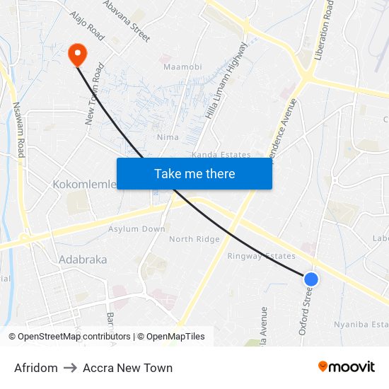Afridom to Accra New Town map