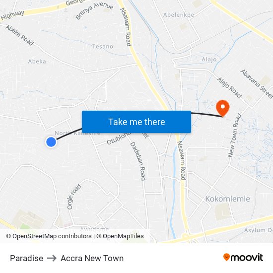 Paradise to Accra New Town map