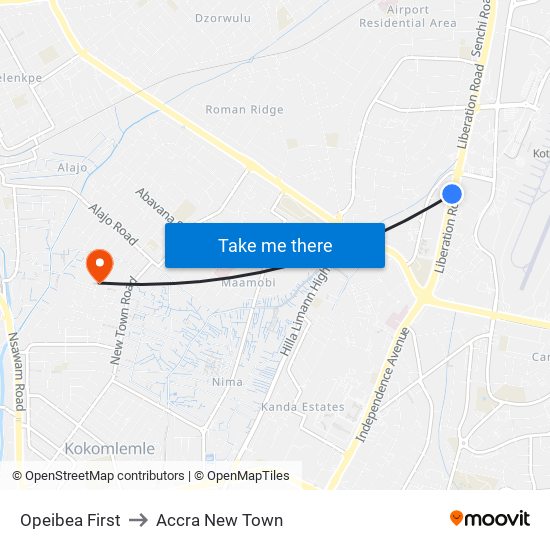 Opeibea First to Accra New Town map