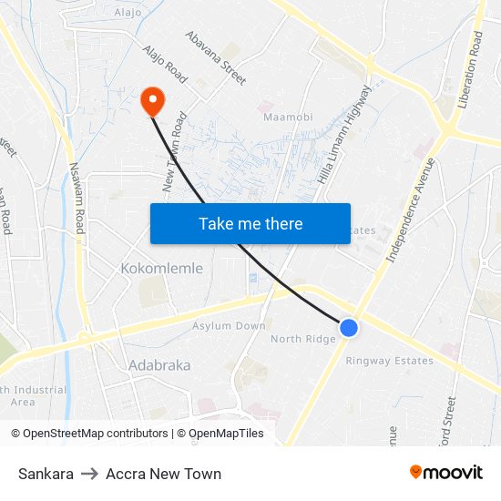 Sankara to Accra New Town map