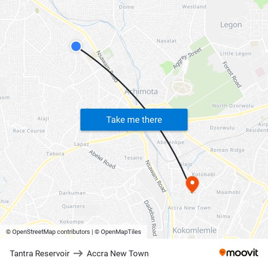 Tantra Reservoir to Accra New Town map