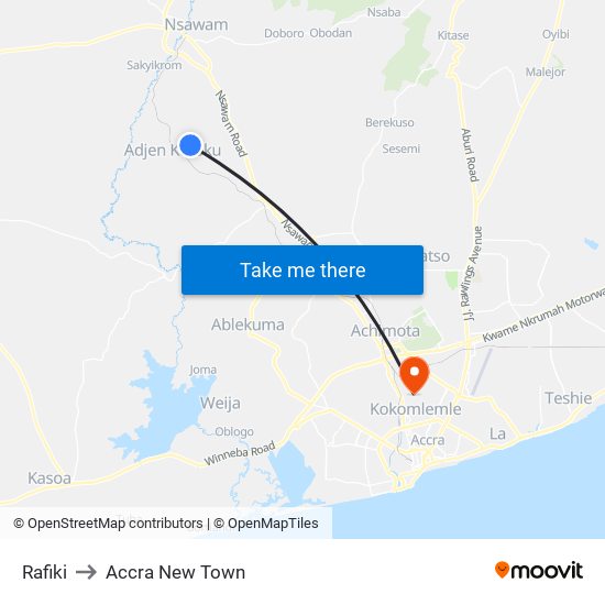 Rafiki to Accra New Town map