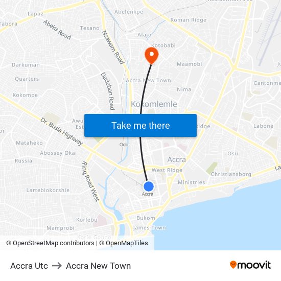 Accra Utc to Accra New Town map