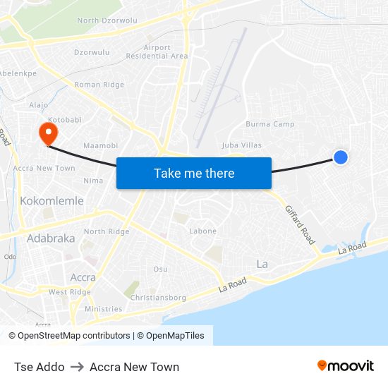Tse Addo to Accra New Town map