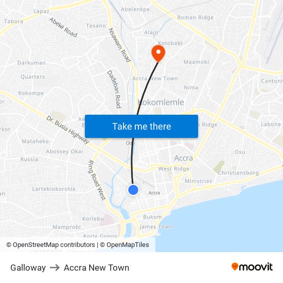 Galloway to Accra New Town map