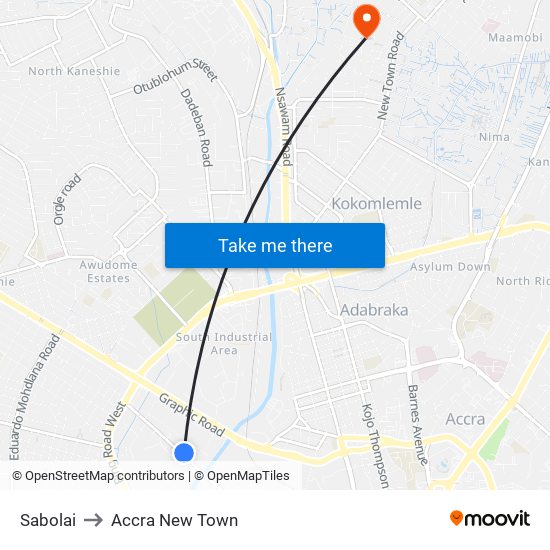 Sabolai to Accra New Town map