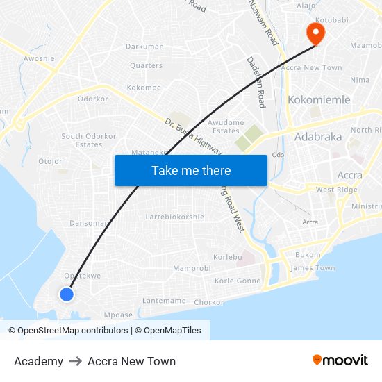 Academy to Accra New Town map
