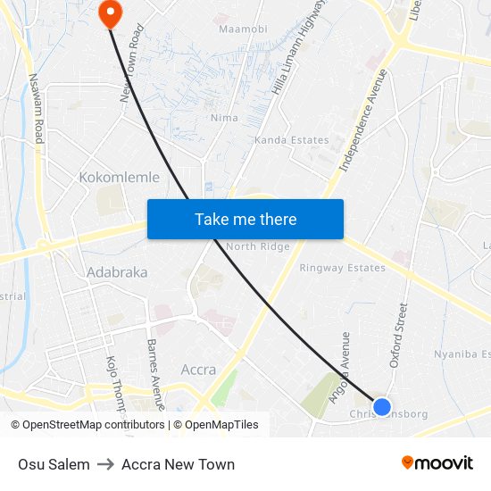 Osu Salem to Accra New Town map