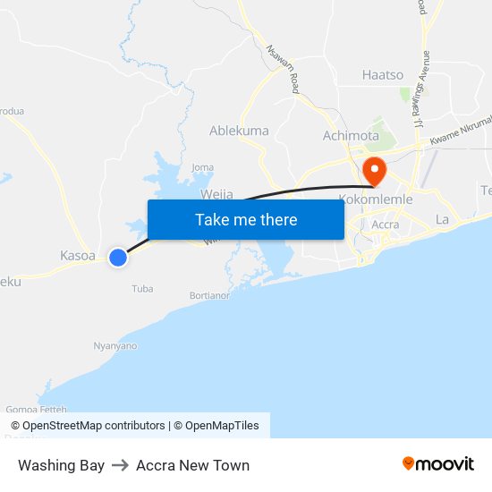 Washing Bay to Accra New Town map