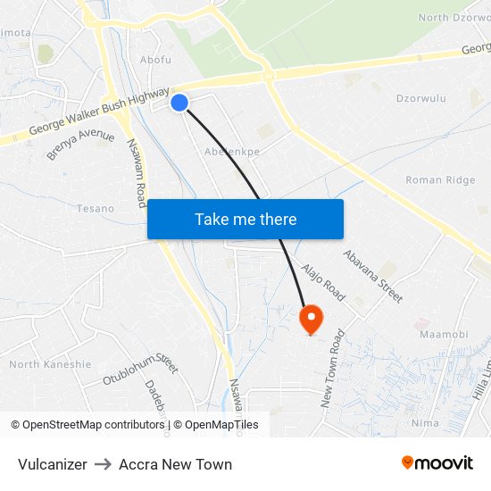 Vulcanizer to Accra New Town map