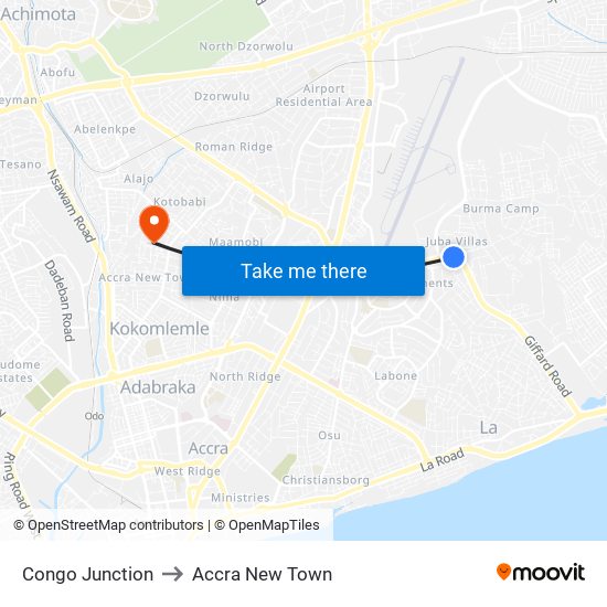 Congo Junction to Accra New Town map