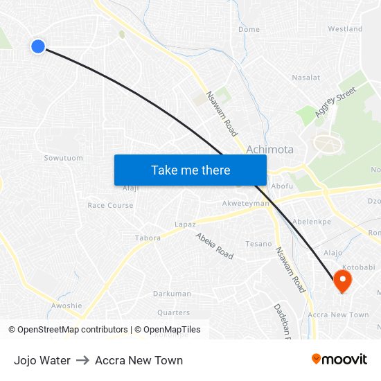 Jojo Water to Accra New Town map