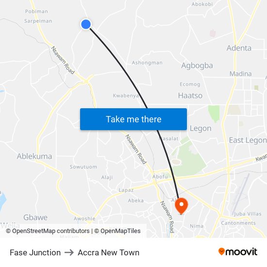 Fase Junction to Accra New Town map