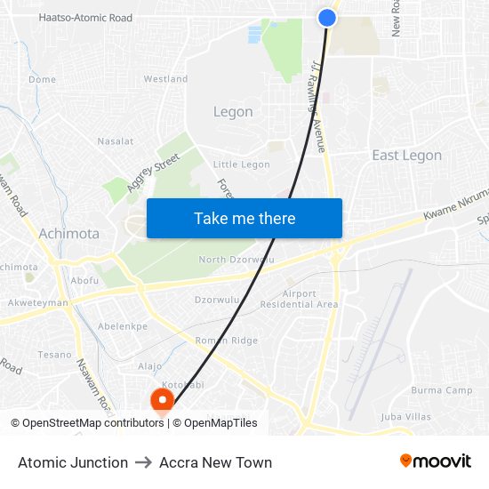 Atomic Junction to Accra New Town map