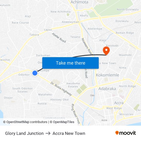 Glory Land Junction to Accra New Town map