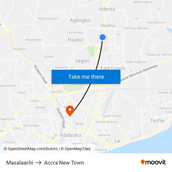 Masalaachi to Accra New Town map