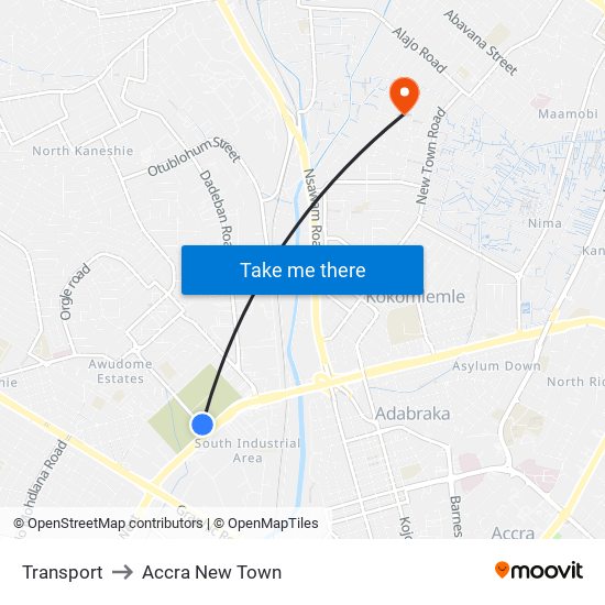 Transport to Accra New Town map