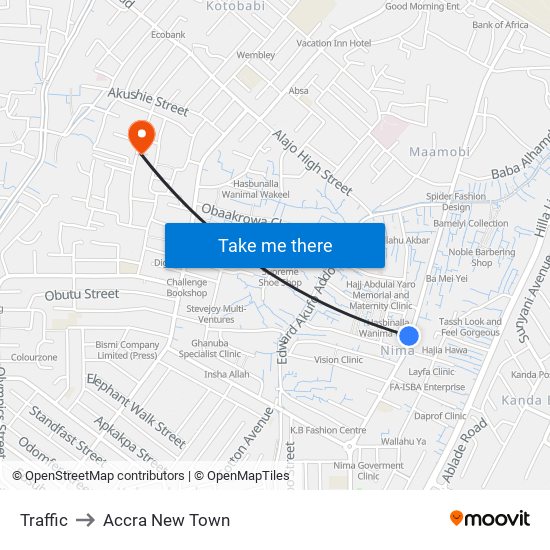 Traffic to Accra New Town map