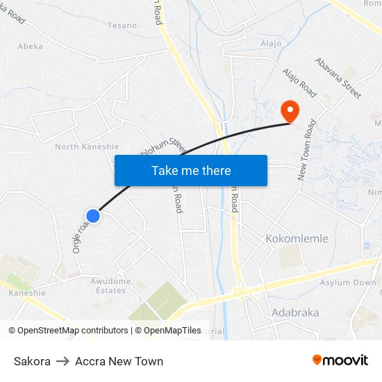 Sakora to Accra New Town map